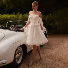 Abito da sposa classico pizzo glitter maniche fatate linea A mini applique abito da sposa