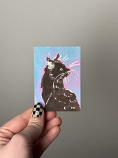 Quadro gatto nero originale ACEO arte di Lizz
