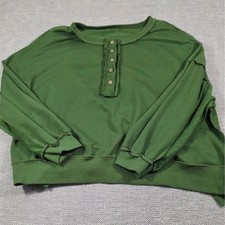 Green Henley Sweatshirt Oversized Button Neck Fleece Pullover 2XL Forest Green