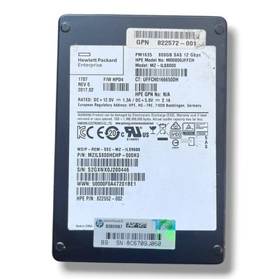 HP 800GB 2.5'' 12Gbps SAS SSD MO0800JFFCH MZ-ILS8000 822552-002 Mixed Use SC Used