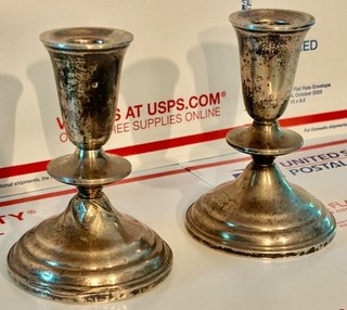 Pair / Set of (2) Vintage Antique Sterling Silver Weighted Candlestick Holders