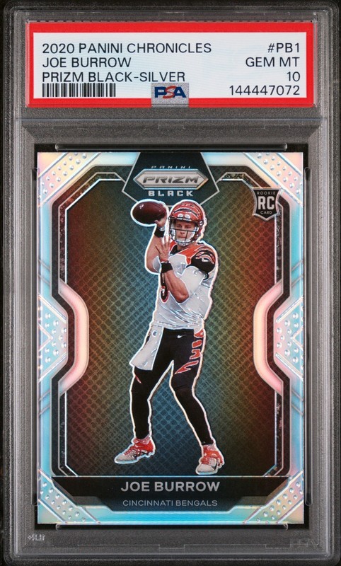 JOE BURROW PRIZM BLACK 2020 CHRON SILVER ROOKIE RC #PB1 PSA 10 GEM MINT BENGALS