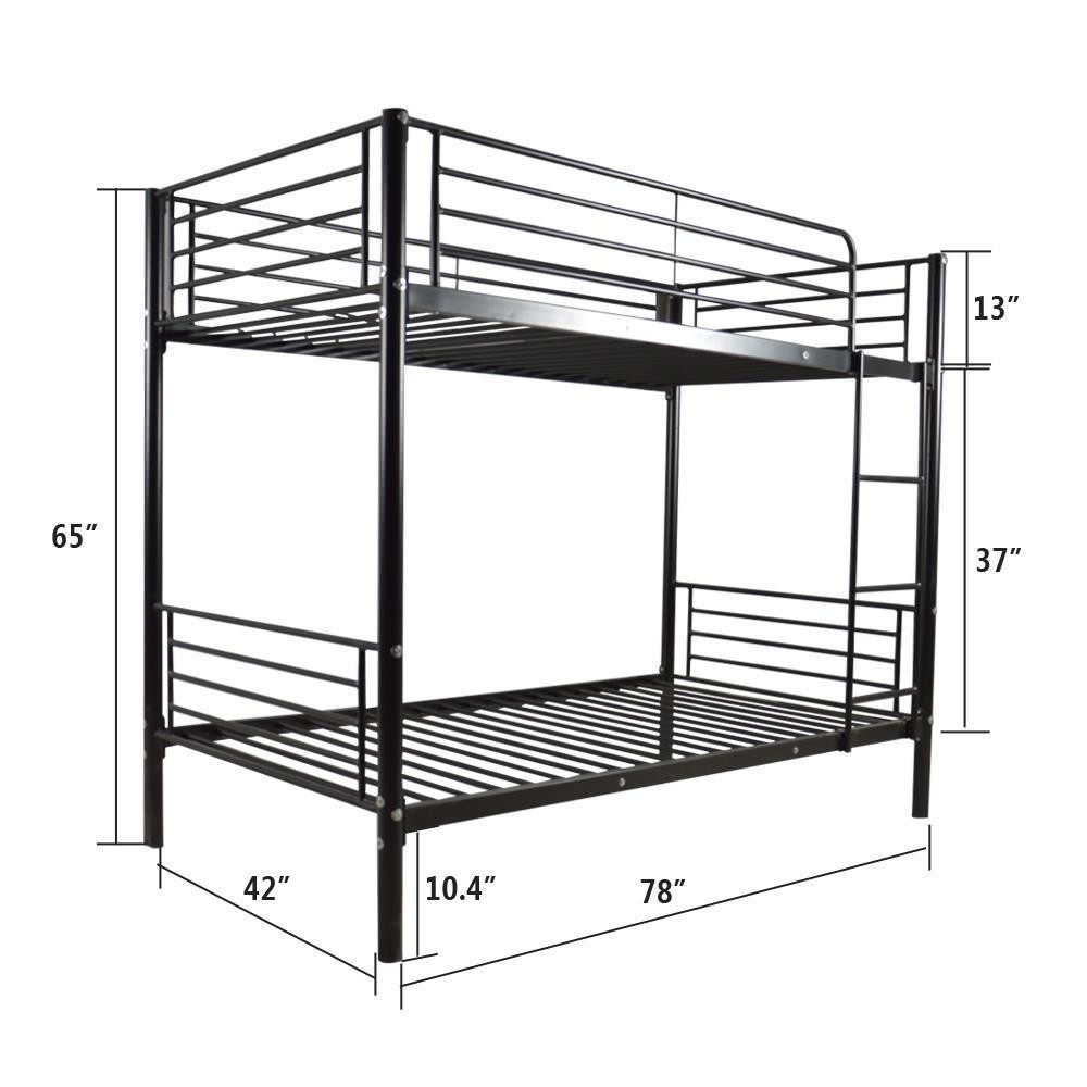 Twin Over Twin Metal Bunk Beds Convertible Bed Frame with Ladder and 2 Draweres
