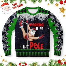 Funny Santa Pole Dancing Ugly Christmas Sweatshirt. Tacky Xmas Humor Dirty Adult