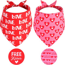 Valentine's Dog Bandanas Large 2PCS, Triangle Reversible Sweetheart Scarf for Bo