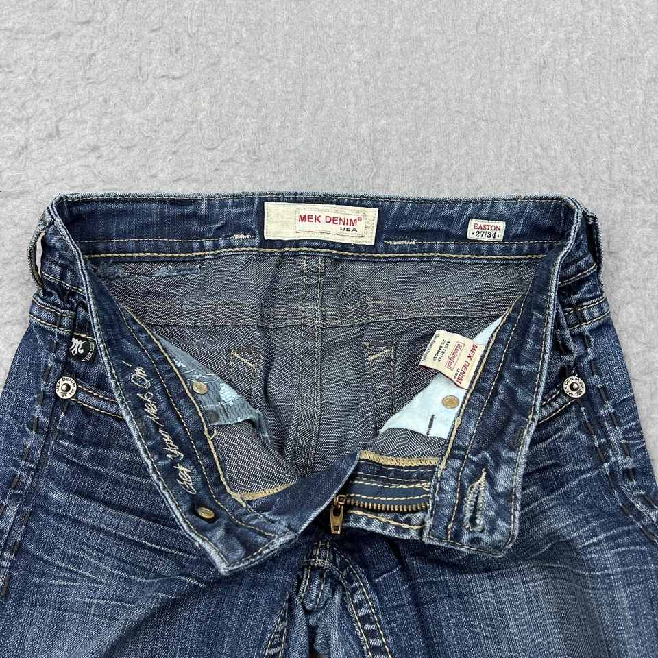 Pantalones de mezclilla Mek Easton 27x31* azul tiro bajo corte boot algodón elástico punto grueso Foto 2 de 4