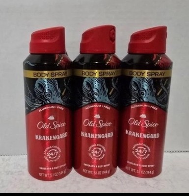 3 Old Spice Krakengard Under Arm & Body Spray 5.1 oz each *New* OP