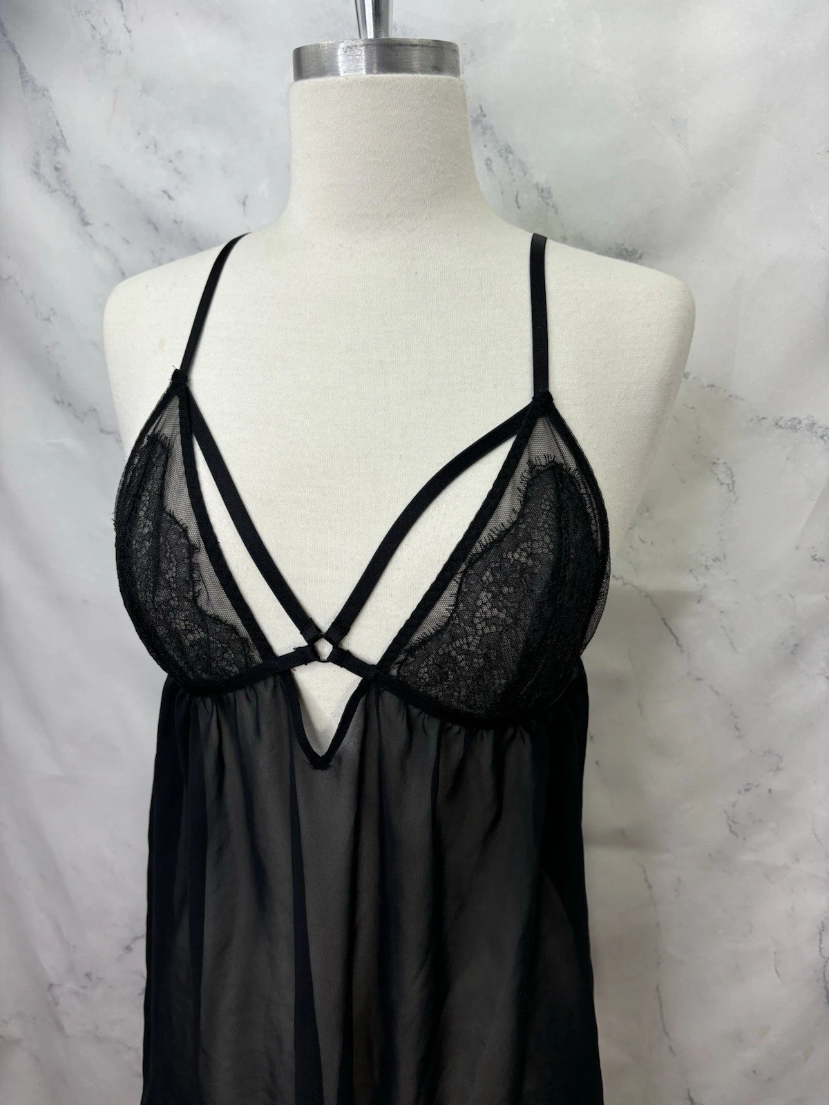 UNDERCOVER Victorias Secret Babydoll abito trasparente L camicia da notte gotica rete spalline pizzo nero