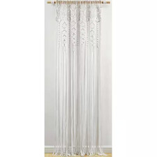 Boho Macrame Window Curtain Panels Single White 40X84