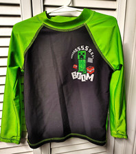 Minecraft SZ 4 Boys LS Rash Guard Swim Shirt Creeper Boom