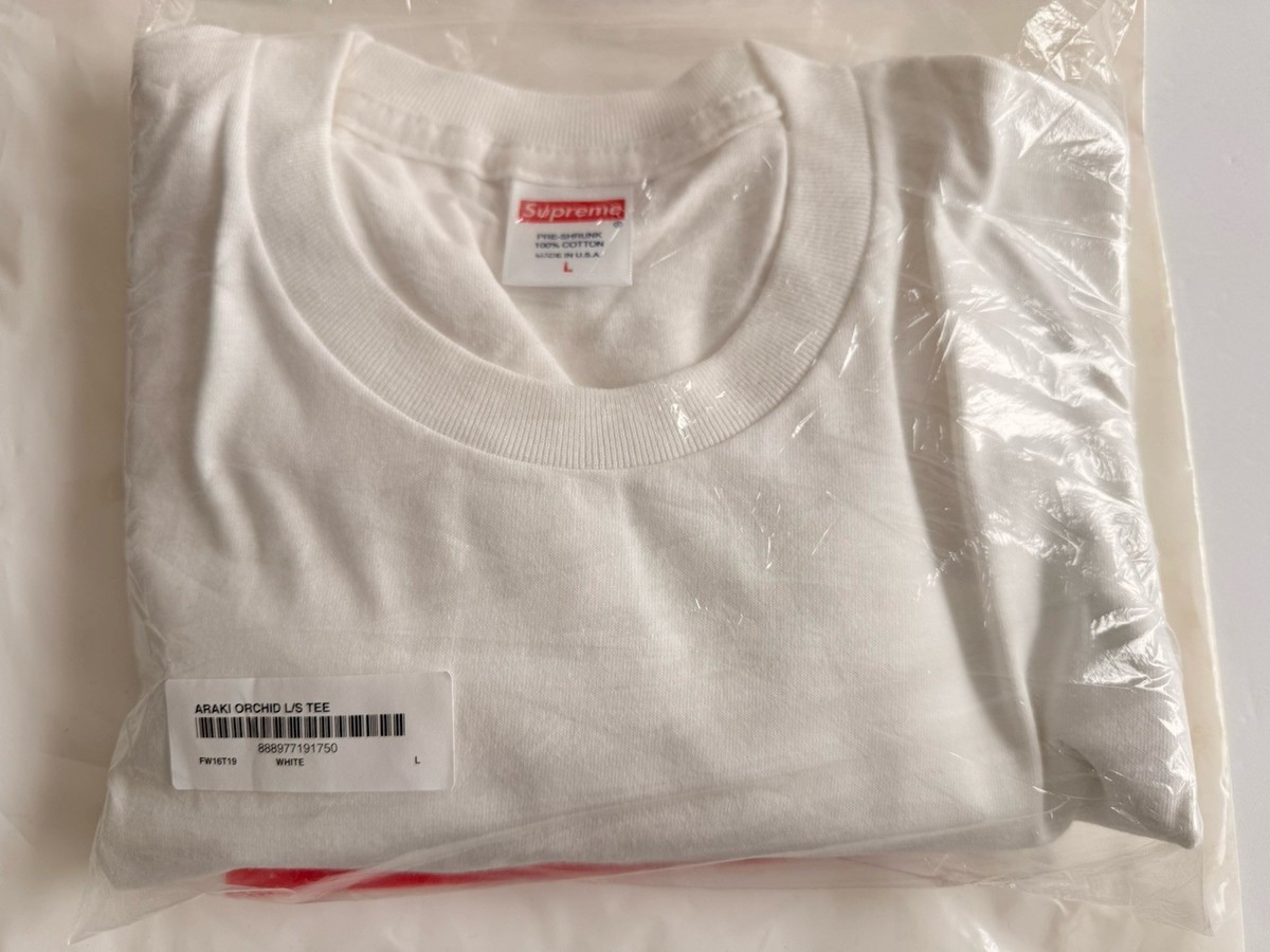 SUPREME Araki Orchid LONG SLEEVE T-SHIRT WHITE Size L New | eBay
