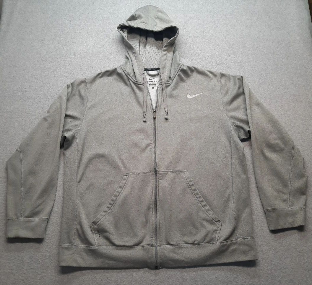 Nike Therma-FIT Hoodie Mens XL Gray Full Zip Fleece Lined Jacket