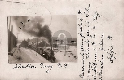 Troy NH Railroad Train Station Winter 1906 RPPC Photo Postcard COPY