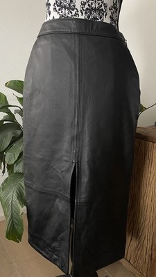 Echt Leder Rock H&M Midi mit Schlitz schwarz 38 Rock Leder Bleistift premium