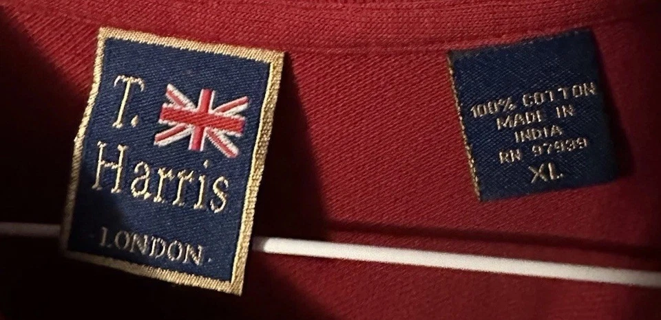 Polo de golf T. Harris London rojo 100 % algodón bordado sombrero símbolo para hombre talla XL Foto 2 de 4