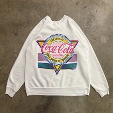 Vintage Coca Cola Sweatshirt Adult Medium White 90s Promo Snack Drink Sweater