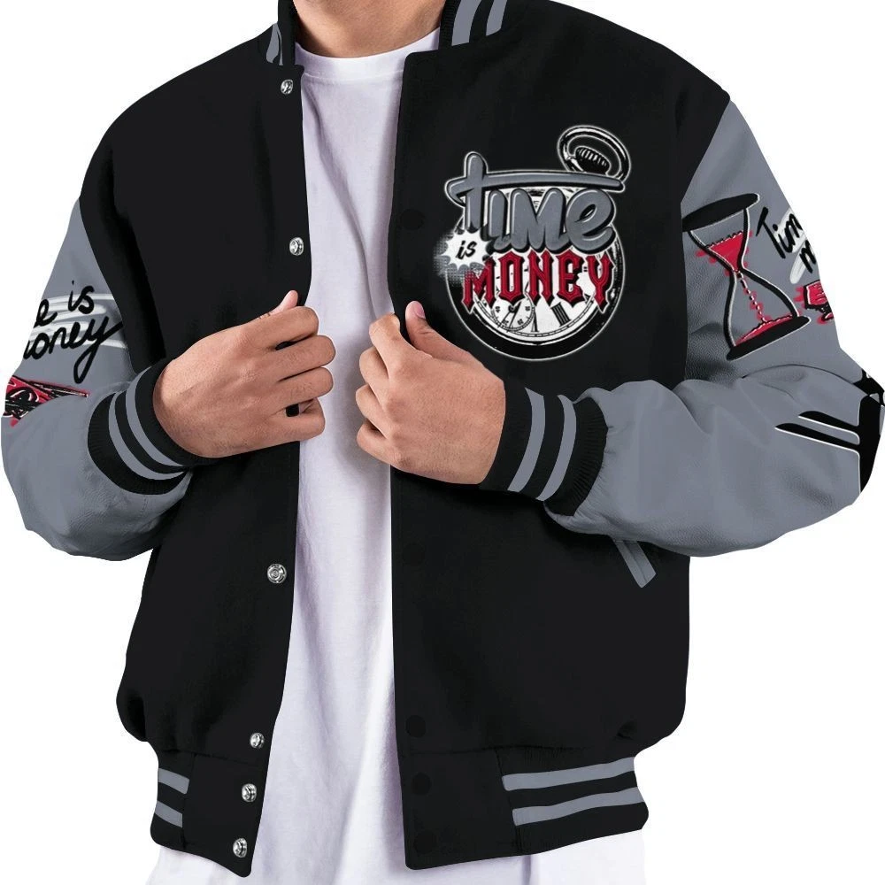 Time Is Money All Over Print Baseball Jacket