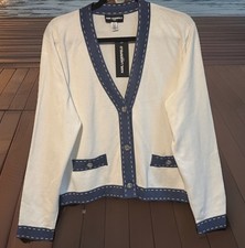 NWT Karl Lagerfeld Paris Women Button Down Perforated Cardigan ,Sz.M,Ret. 109