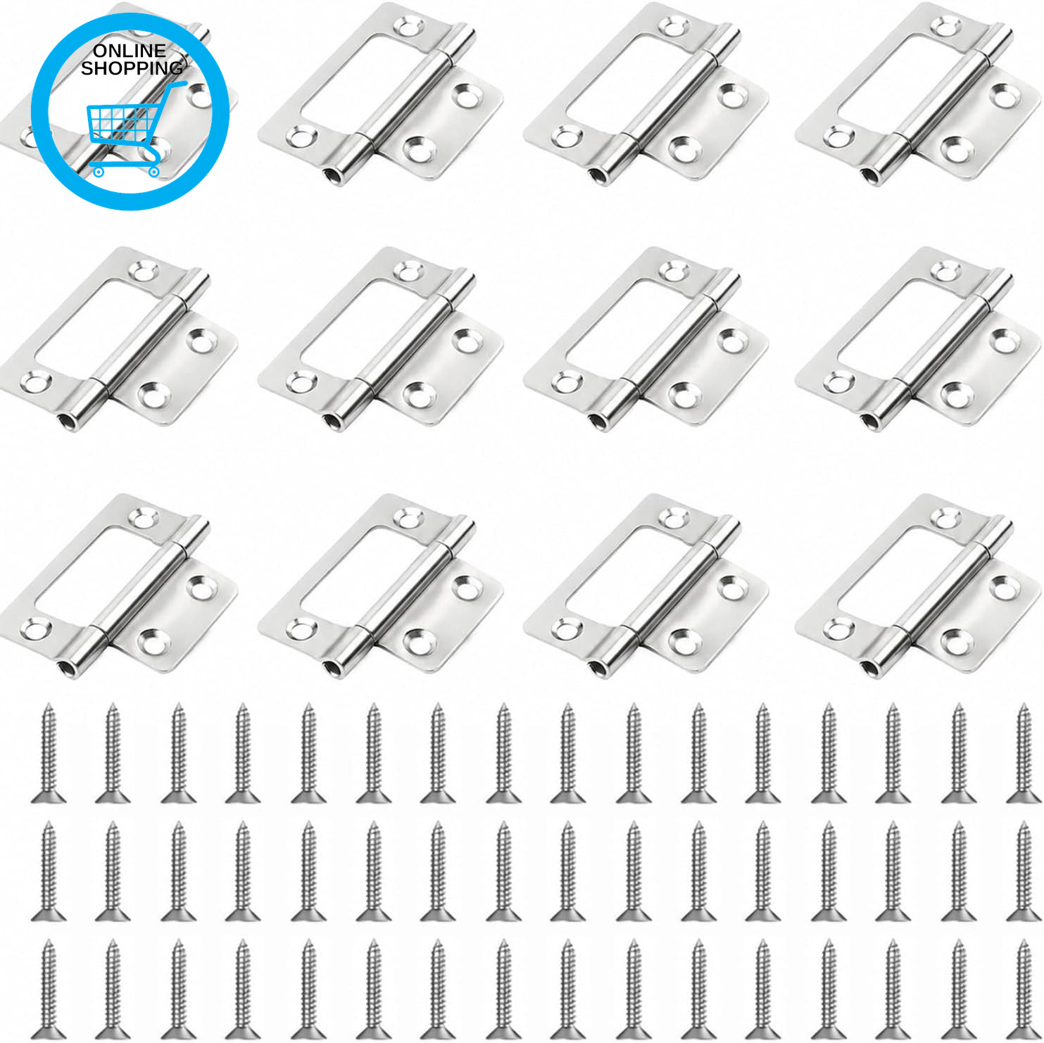 12 Pcs Flush Hinges, Hinges for Wood with 48 Screws | Hinges for Cupboard Doors