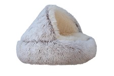 Calming Round Dog Bed  Cat Cave with Hooded Cover, Plush Fluffy Anti-Anxiety...