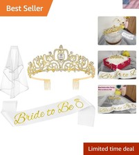 3 Pcs Bachelorette Party Decorations Bridal Shower Crown, Bride to Be Sash Ve...