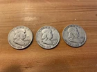 3 - 1950D Franklin Halves, 90% Silver, Circulated, No Reserve, low starting bid