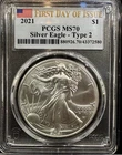 2021 $1 Type 2 American Silver Eagle PCGS MS70 Blue Label