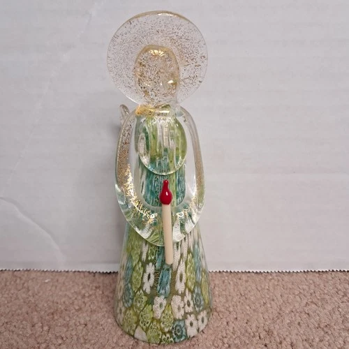 Vintage Murano Art Glass Millefiori Angel w/ Candle 5.5" Figurine Italy