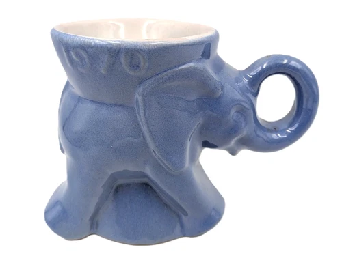 Frankoma Pottery Political GOP Elephant 1970 Cornflower Blue Coffee Tea Mug Cup