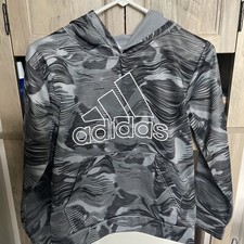 Adidas Dry Fit Gray / Black Stripe Hoodie W/ Kangaroo Pocket Youth Medium 10/12