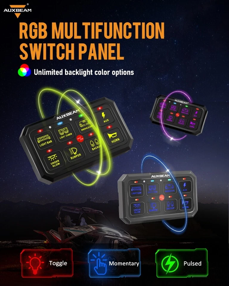 AUXBEAM RA80 XL RGB 8 Gang Switch Panel Phone Control for Can-Am Polaris ATV UTV - Image 3 of 4