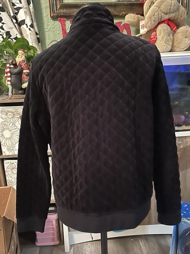 Nautica XL Quilted Velour Velvet Full Zip Up Sweater Jacket Loungewear Black - Picture 3 of 5
