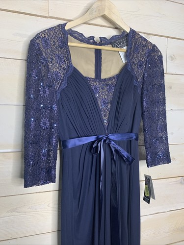 NWT Alex Evenings Navy 3/4 Sleeve Gown Dress Mother Of The Bride Sz 6P - Picture 2 of 8