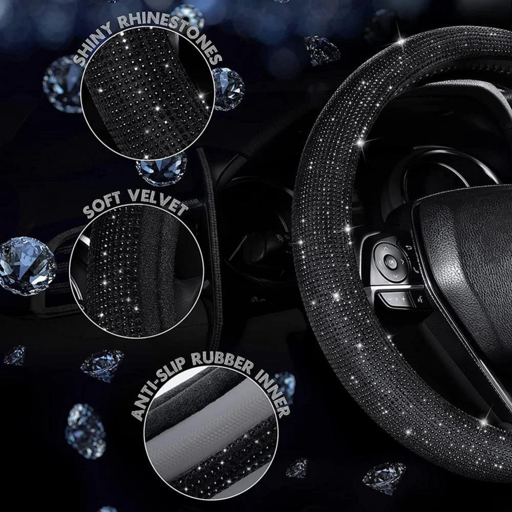 Crystal Car Steering Wheel Cover for Women Rhinestone Diamond Bling Black  15#039;#039; eBay