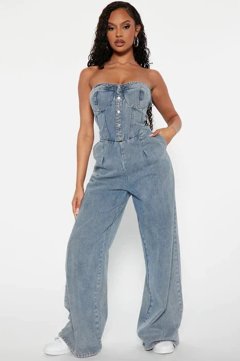 TRF STRAPLESS DENIM JUMPSUIT - Blue | ZARA Uzbekistan