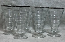 6 Anchor Hocking Glass MCM Deco Platinum Iced Tea Banded Rings Cocktail Glasses