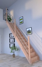 Holztreppe Rhodos gerade-Buche-Holz-Edelstahl Geländer-links-mit Setzstufen