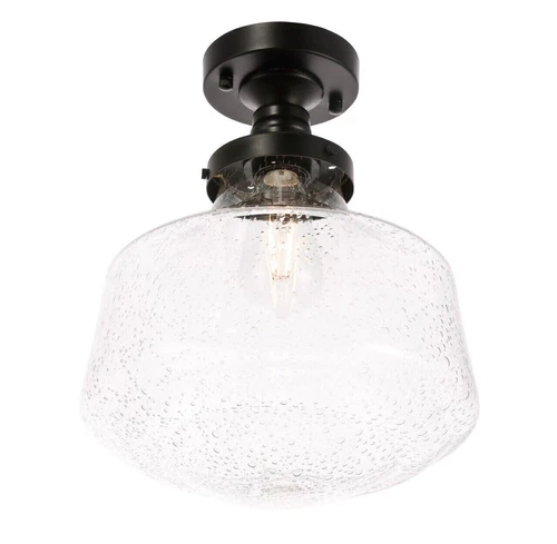 Flush Mount Bubble Glass Shade Black Kitchen Bathroom Hallway Light Fixture - Picture 8 of 11