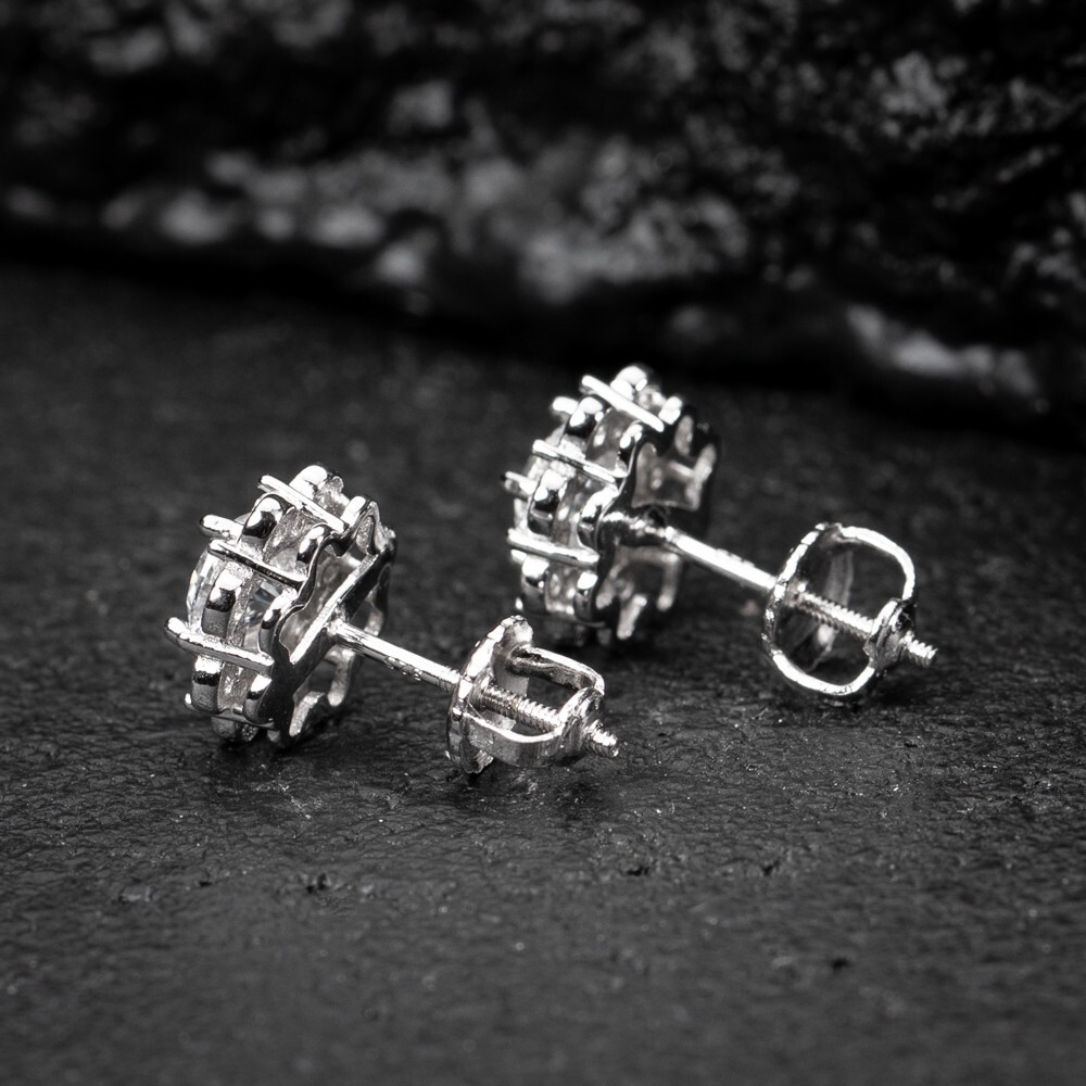 Men's Flower Set Cz Cluster 925 Sterling Silver Iced Cz Pointer