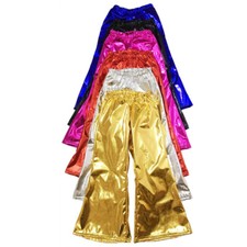 Kids Boys Girls Pants Dancewear Trouser Bell Bottom Wet Look Party Performance