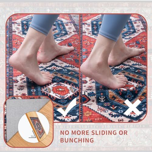 Boho Area Rug 5x7 Rust, Washable Large Rugs for Living 5 x 7 feet Rust