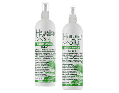 Hawaiian Silky 14in1 Miracle Worker Moisturizer Hair Spray 16 Fl Oz. Pack of 2