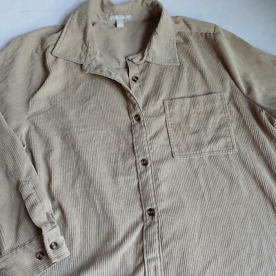 Woman Within Top 1x Corduroy Button Down Shirt Chest Pocket Western Casual