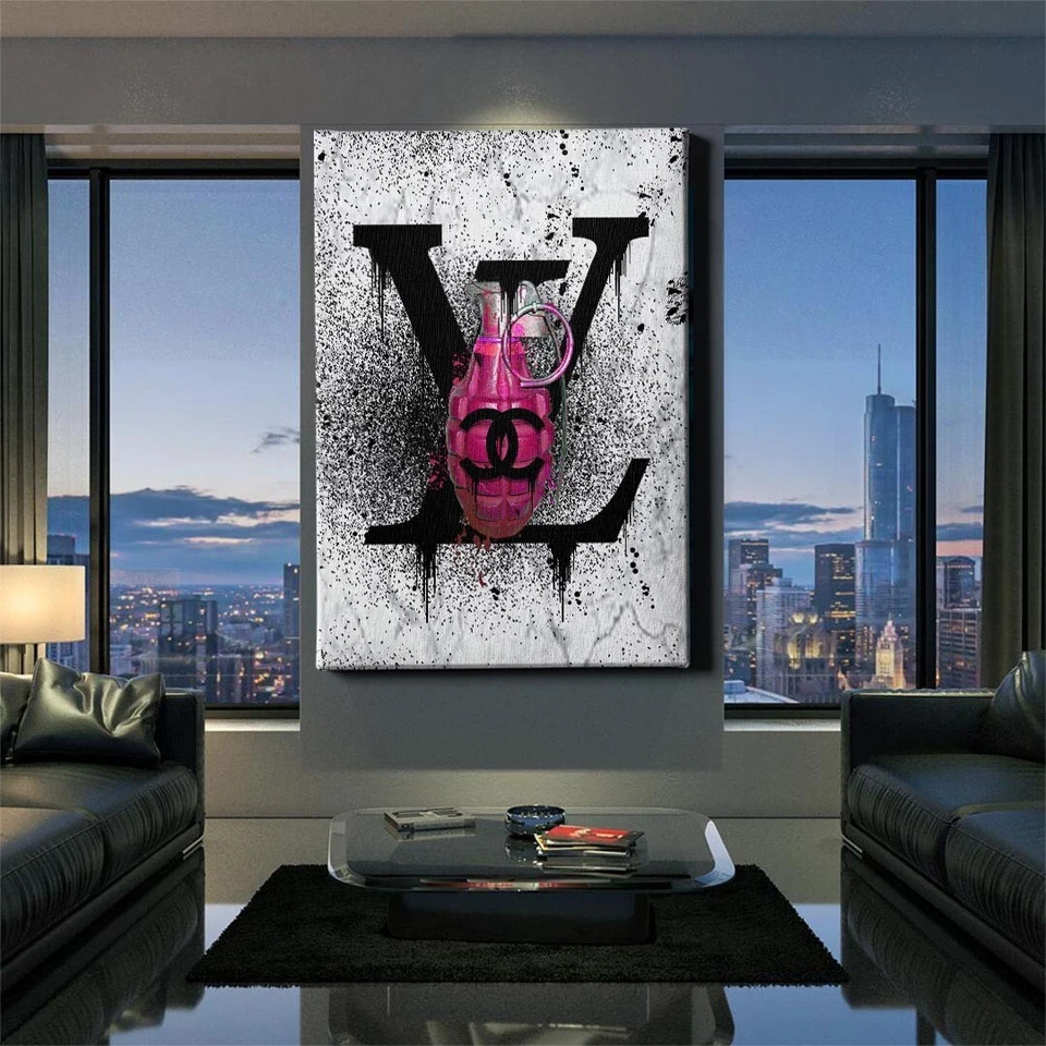 ✅WANDBILD LEINWAND, ACRYLGLAS LV GRAFFITI WHITE GRANATE PINK LUXUS BILD PREMIUM - Bild 2 von 4