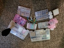 Jewelry making bundle with assorted beads, charms, chains, ear hooks, etc