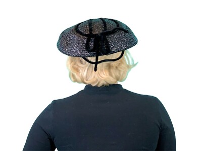 Vintage 1950s Wicker Hat Womens Large Black Sun Velvet Detail Vintage 1950s Wicker Hat Womens Large Black Sun Velvet  main image 2