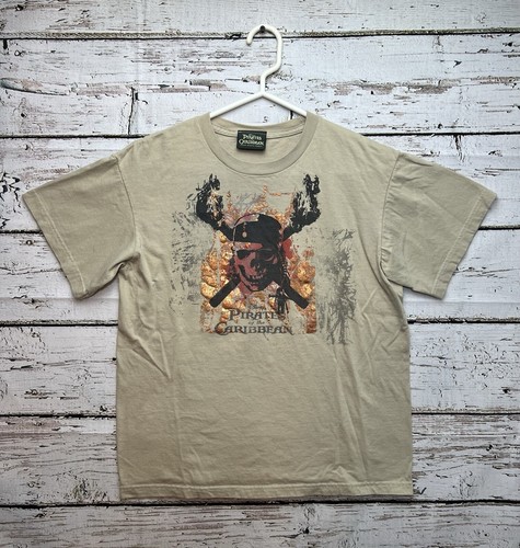 Pirates Of The Caribbean Dead Man's Chest Y2K Youth Disney Beige T-Shirt - YXL