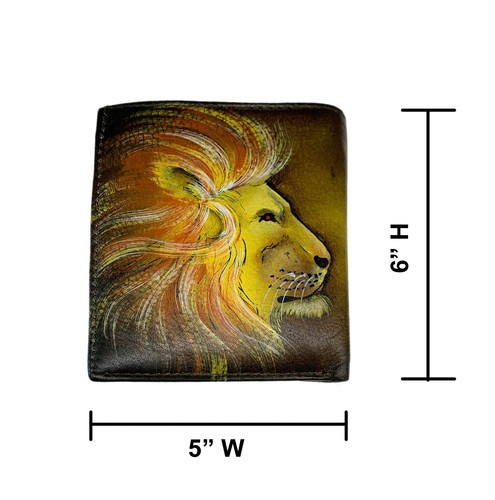 5x6 Unisex Genuine Leather Bi Fold African Safari Wild Animal Lion King Painting - Picture 7 of 7