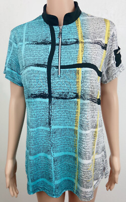 JAMIE SADOCK GOLF TOP BLOUSE Medium. 1/4 ZIP  POLY SPANDEX Blue Multi