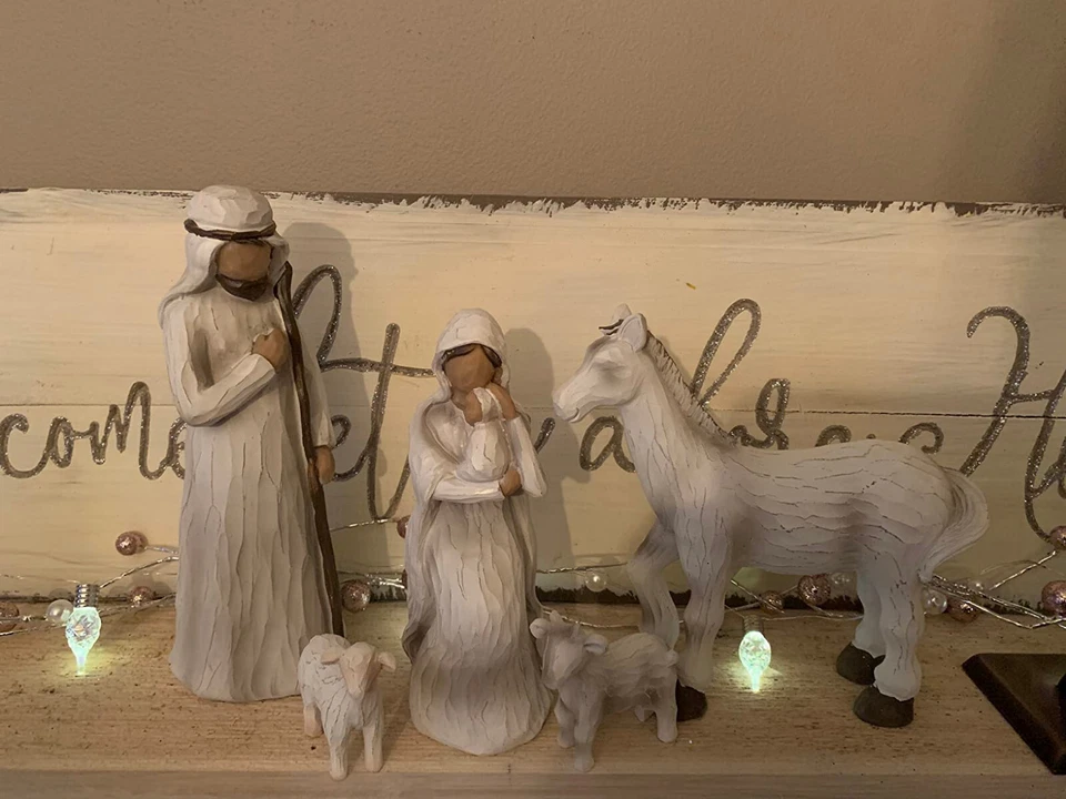 5-piece Large Christmas Nativity Set Indoor Figurines, Distressed White - Image 3 of 4